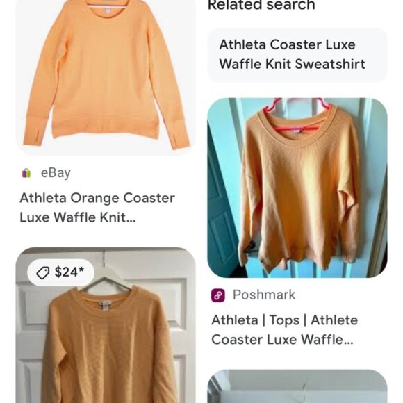 NWOT Athleta orange coastal luxe waffle knit sweatshirt Large - Picture 3 of 8
